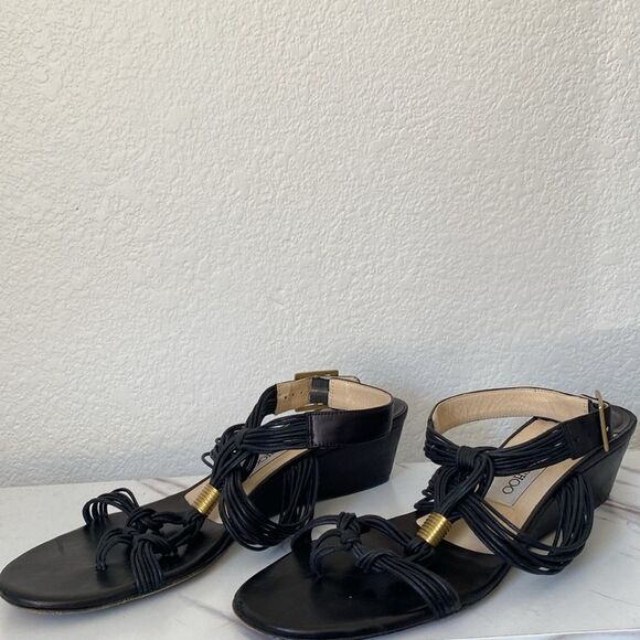 Jimmy Choo Black buckle ankle strap wedge sandals - Picture 2 of 10